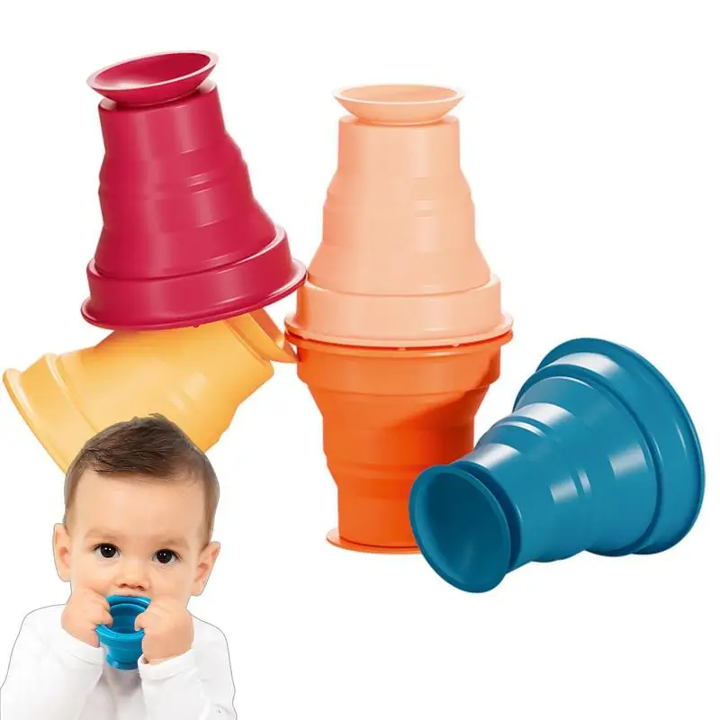 

Kids Silicone Cups Kids Suction Cup Stackable Drink Mugs Kids Colorful Drinking Mug Outdoor Travel Cute Drink Mugs