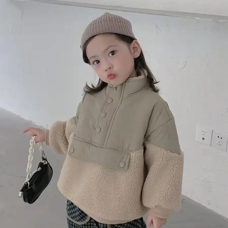 

Breasted New Fashion Regular Coat Simple Warm Outerwear Cotton Cute O-neck Girls Single Solid Parkas Autumn Winter Collar
