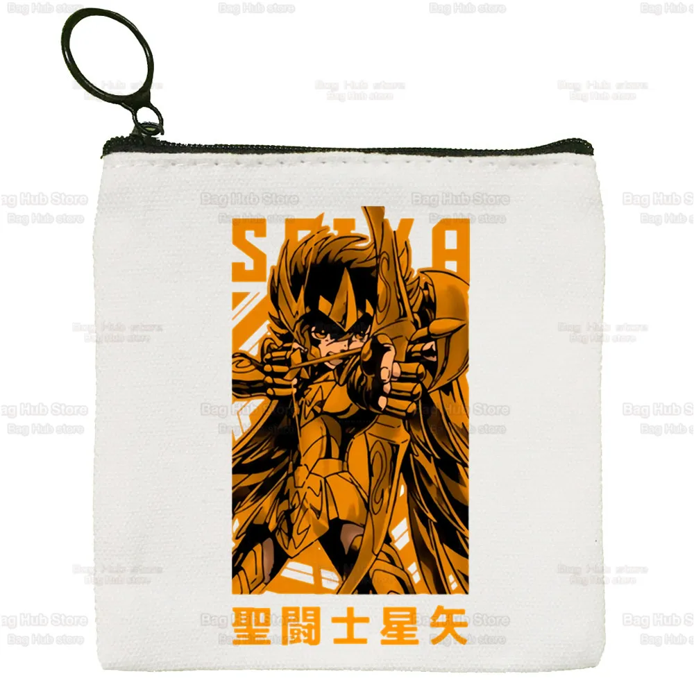 Saint Seiya Seya Anime Knights of The Zodiac Cute Solid Color Canvas Coin Purse Small Fresh New Zipper Key Bag Hand Gift Bag