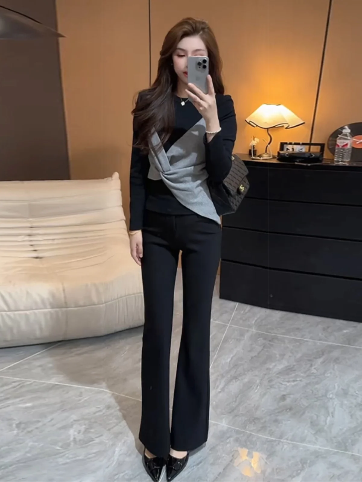 Рубашка с длинными рукавами нестандартного дизайна женская осенне-зимняя