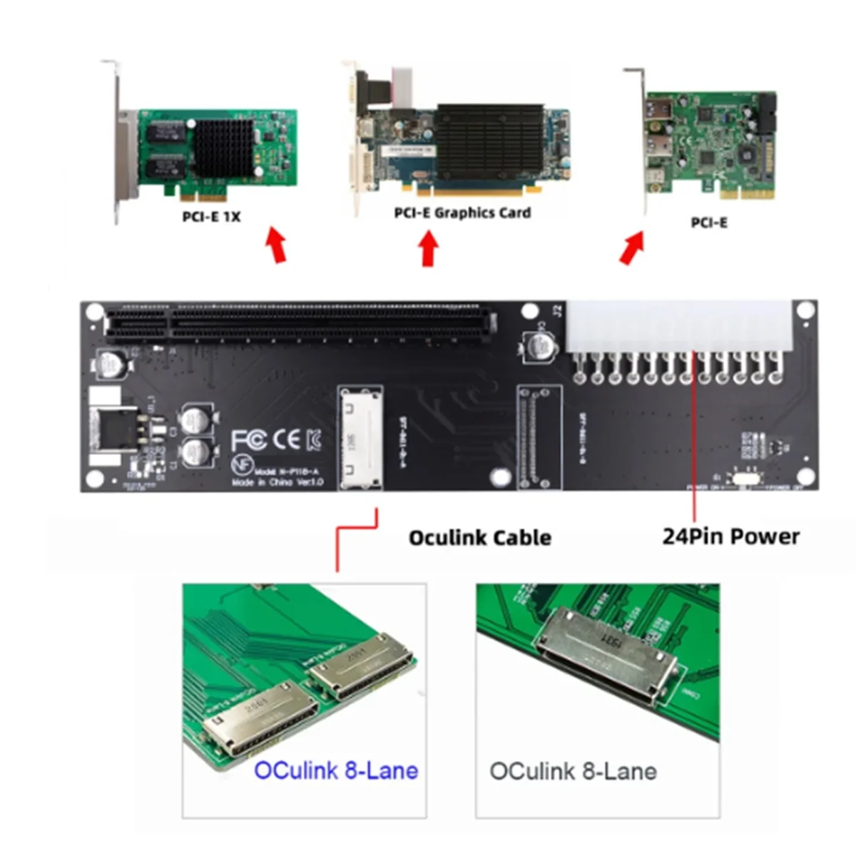 Адаптер Oculink SFF-8612 8X к PCIE X16 PCI-Express с 24-контактным портом питания ATX для видеокарты
