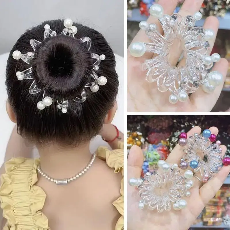 

Korean Pearl Telephone Line Hair Band Elastic Hair Ring for Children Hair Rope Princess Barrettes Headwear Kids Hair Accessories