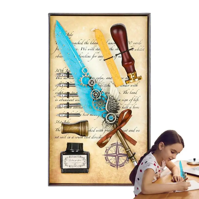 

Feather Pen Set For Writing Quill Pen Ink Set Calligraphy Pen Dip Set With Inkwell And Stand Feather Pens Birthday Gifts For