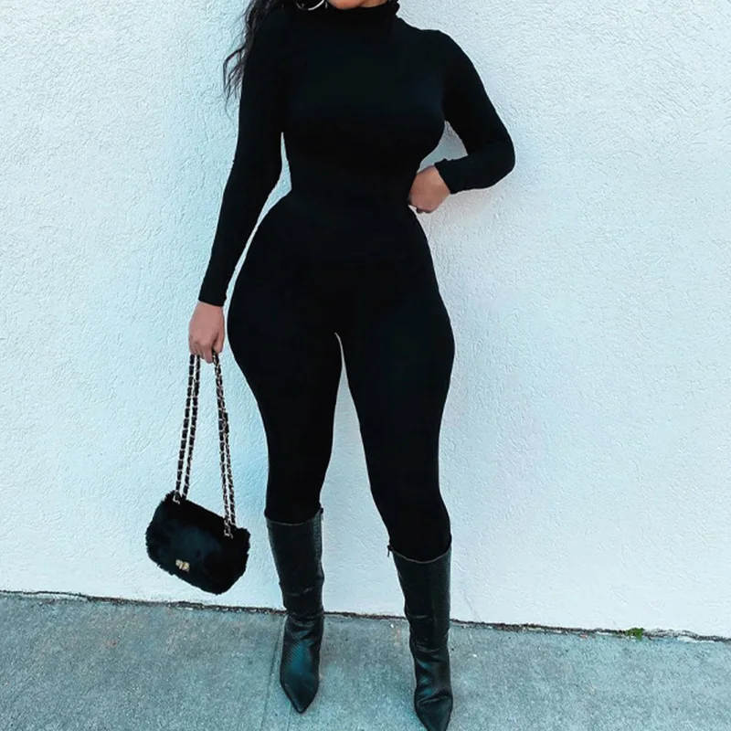 

2022 Spring Autumn Ladies Sexy Winter Jumpsuit Playsuit Long Sleeve Bodycon Solid Sport Fitness Overalls For Women Romper Female