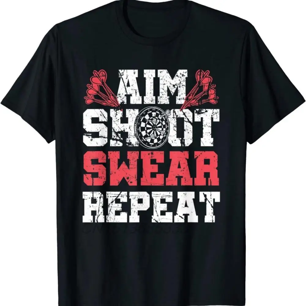 

Aim Shoot Swear Repeat Retro Men Darts Enthusiast Sports Cotton T-shirts Darts Player Death Skeleton Dartboard Arrow Man TShirts