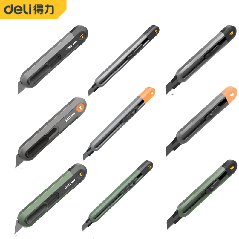 

Deli Tools 1 Pcs 9/18mm T-shape Utility Knife SK2 Blades Rebound/Self-locking Household Knifes Multipurpose Office Art Knives