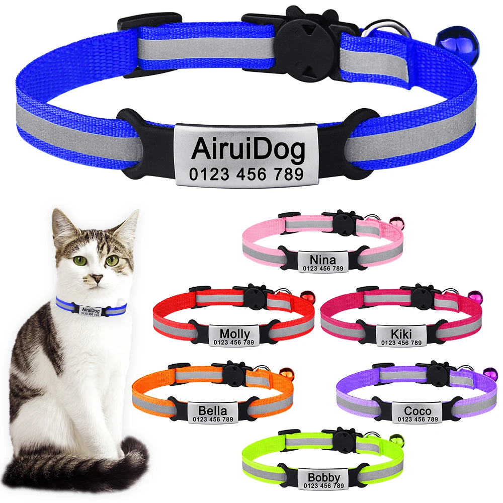 

Adjustable Reflective Nylon Cat Collar Bell Pet Products Small Large Cat Collar Unisex Kitten Supplies Cat Tag Small Dog Collar