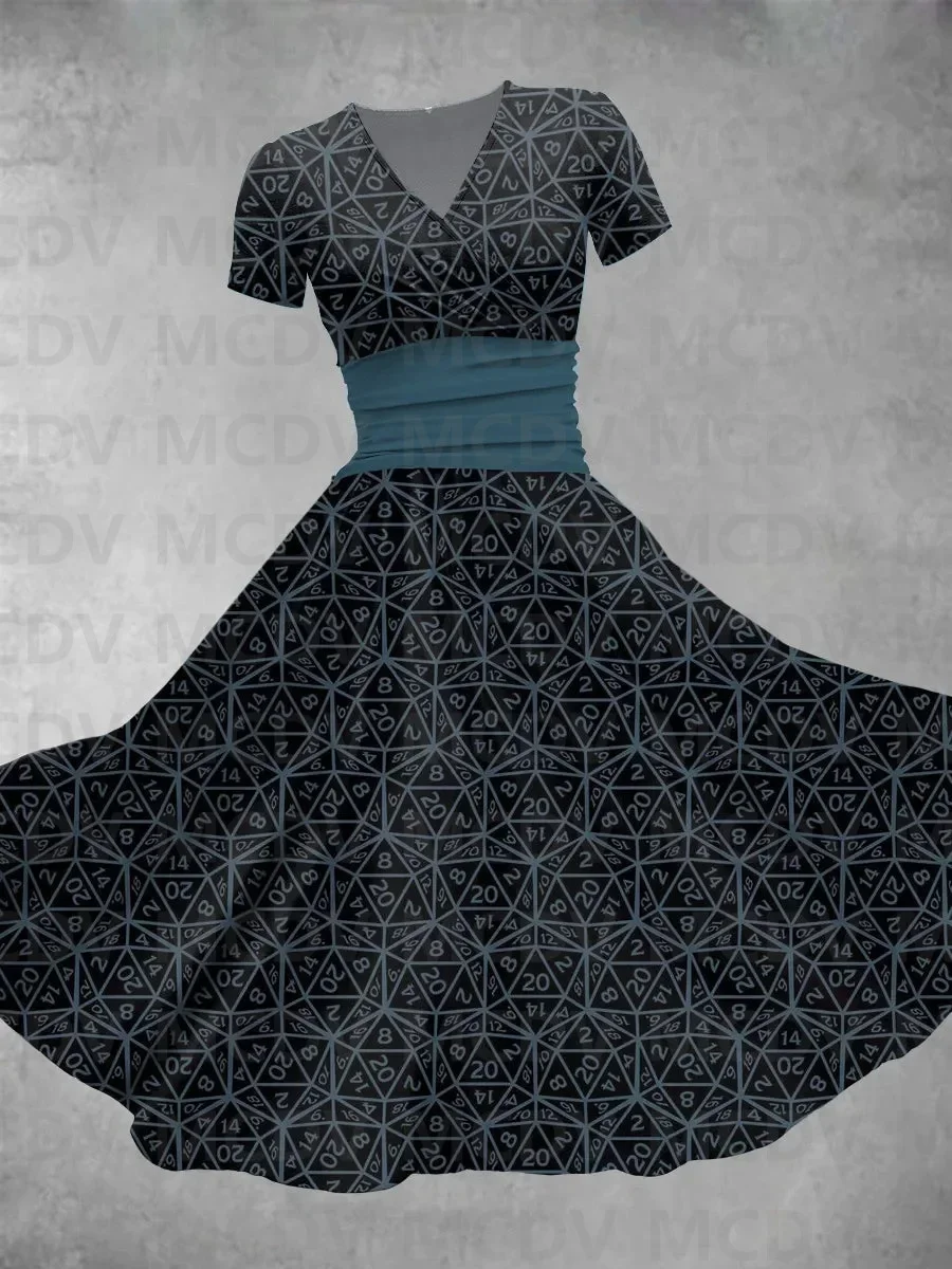 Женское платье-макси с объемным рисунком Привлекательное платье V-образным