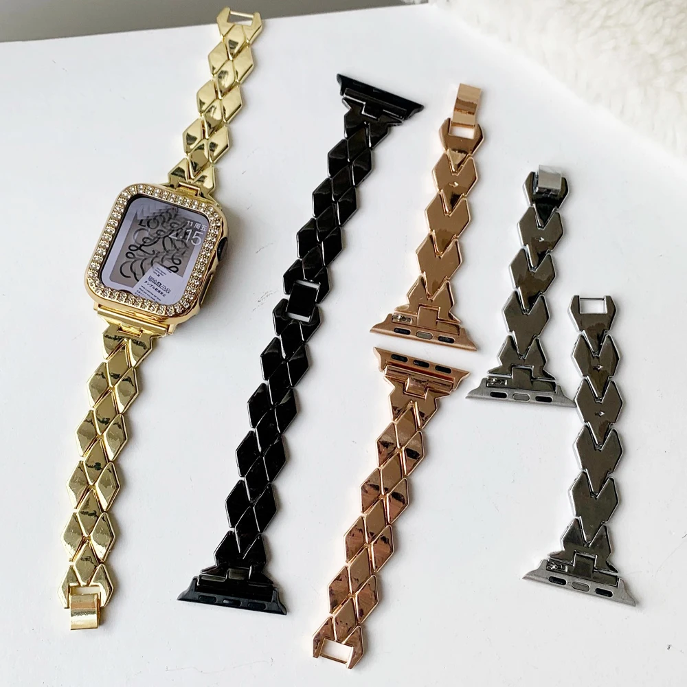 

Luxury watch strap for apple watch 41mm 38 40mm 42mm 44 45mm Stainless steel bracelet for iwatch 7/6/se/5/4/3 metal diamond band