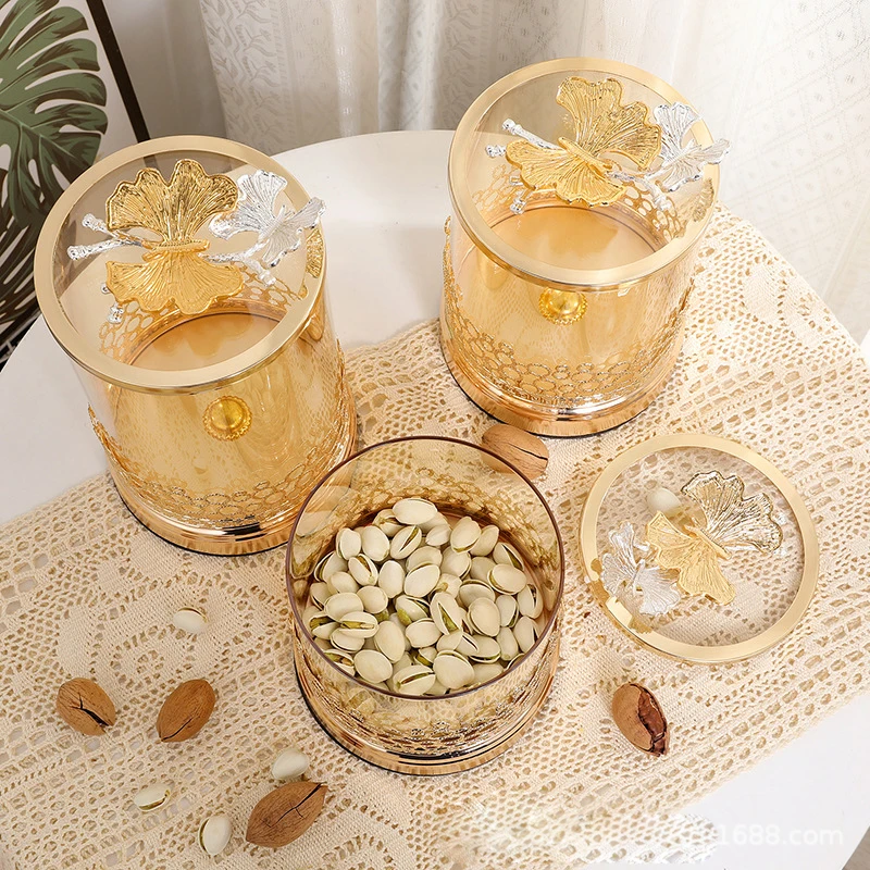 Золотая стеклянная банка для конфет в европейском стиле с крышкой чайная чашка