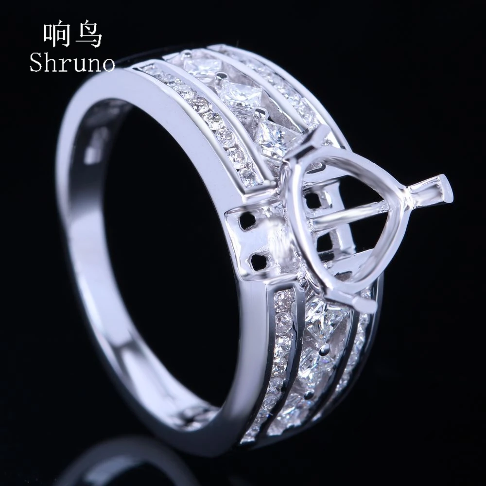 Shruno 8 мм однотонное 14 к белое золото 0.6ct подлинные натуральные бриллианты полу