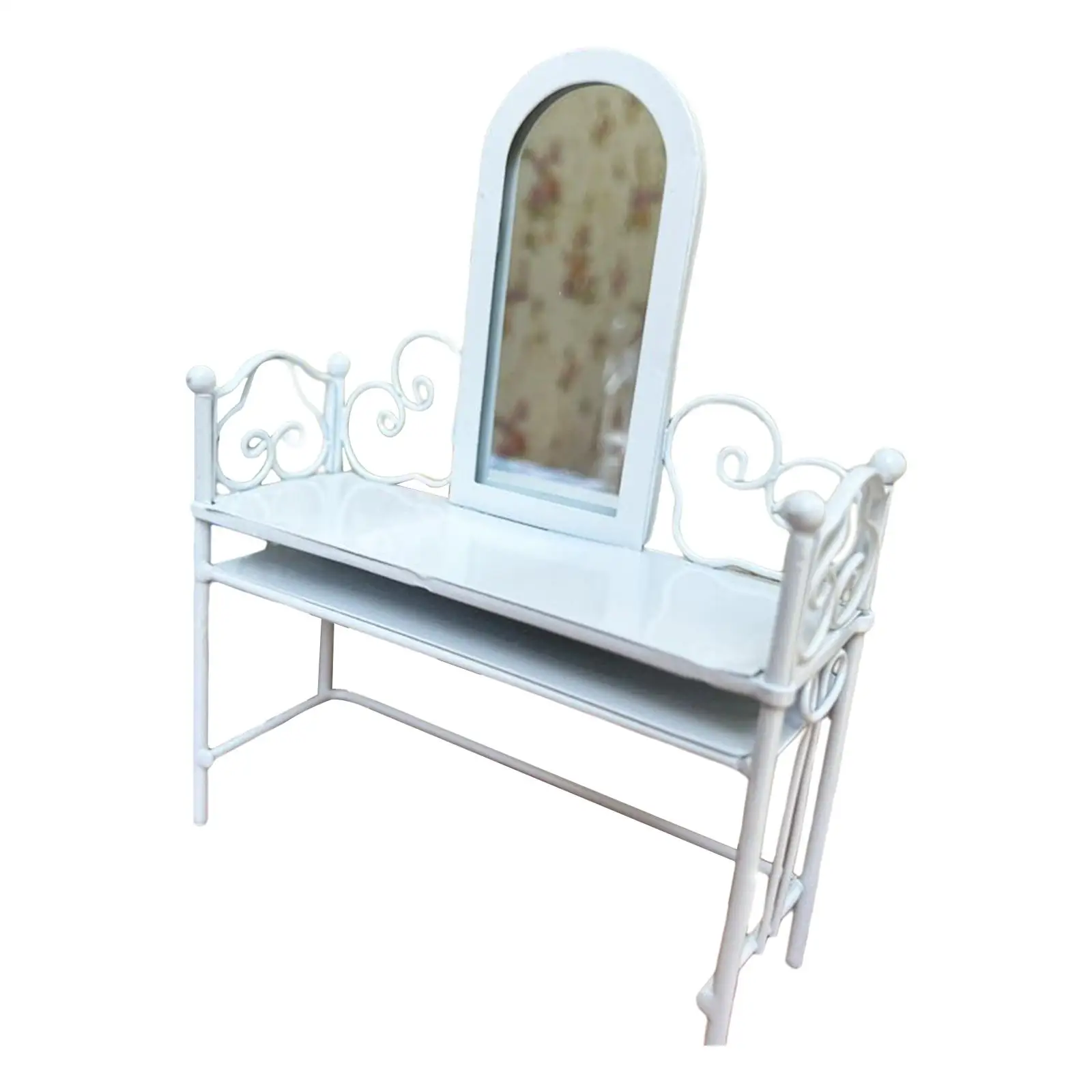 

1:12 Scale Doll House Metal Dresser with mirror, white Pretend Playing Toy