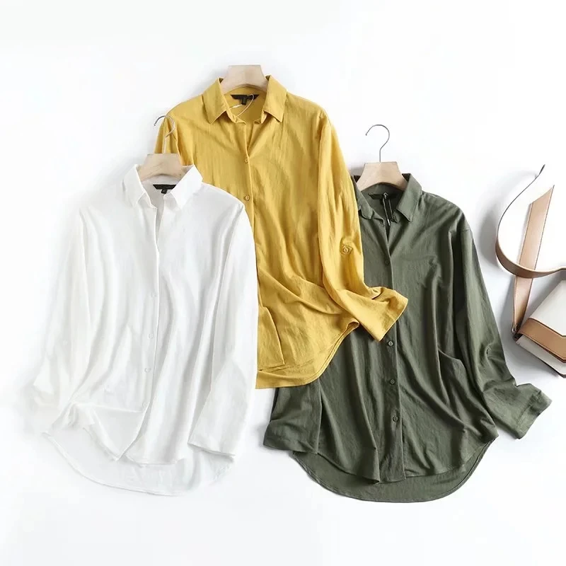 

Jenny&Dave 2023 Indie Folk England Style Cotton Roll-up Sleeve Shirt Women Spring Fashion Simple Casual Blouse Women Tops