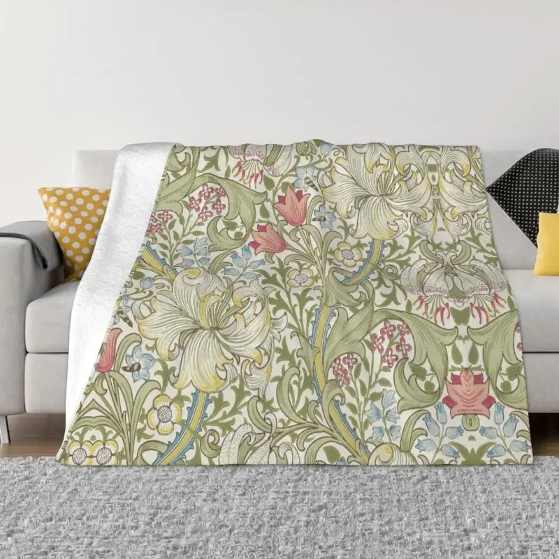 

Floral Art Blanket Fleece Soft Flannel Textile Pattern Throw Blankets for Bedroom Couch Home Spring William Morris Orange Cray
