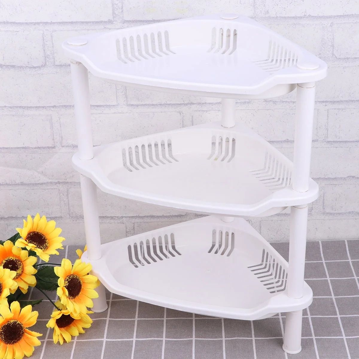 

Corner Frame Bathroom Shelves Shelf Organizer Desk Stand Rack 3 Layer Plastic Storage