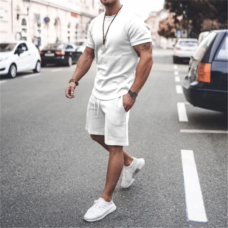 

Men's Tracksuit Casual Cotton Short-sleeved T-Shirt Shorts Set 2-piece Suit 2022 Summer Sportswear Loose Mens Clothing Suit