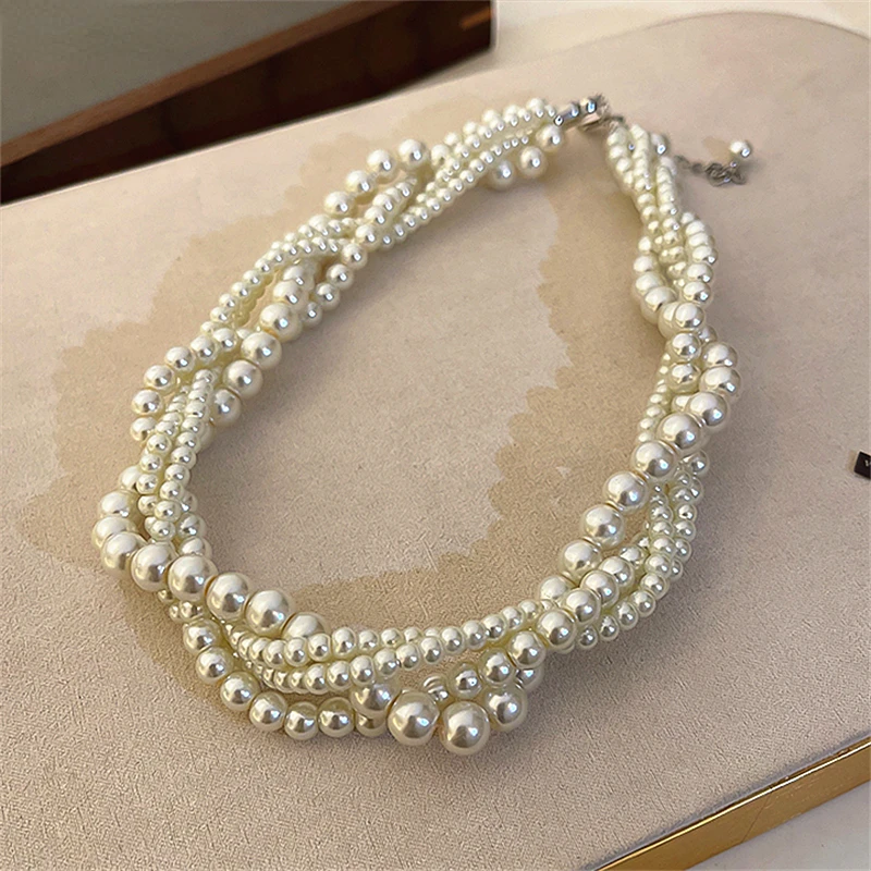 

Multi-layer baroque necklace pearl collarbone chain retro light luxury design sense choker accessory women's 2023 model