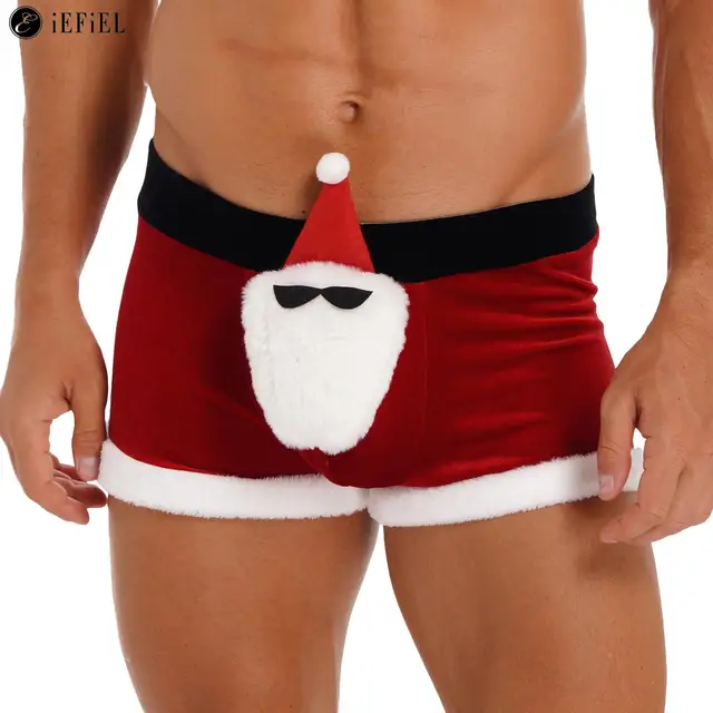 Men's Christmas Elk Santa Claus Boxer Shorts Sleep Trunks Cosplay Lingerie Underwear Underpants Flannel Sleepwear Pajamas 1
