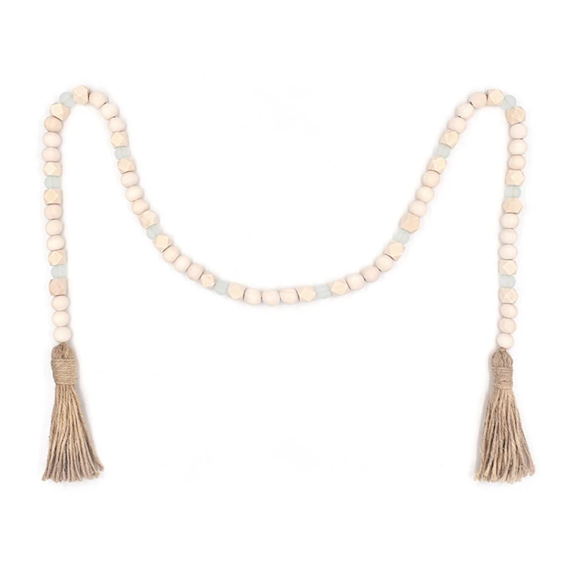 

Wood Beads Wreath With Fringe, Wood Beads & Acrylic Beads, Farmhouse Rustic Wall Hanging Tiered Tray Coffee Table Decor