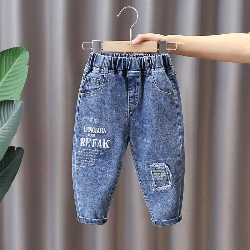 Boys Jeans Baby Pant 2023 Spring and Autumn New Children's Fashionable Pants Baby Kids Broken Casual Trousers