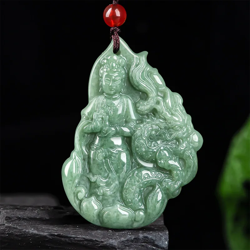 

Burmese Jade Guanyin Pendant Gemstones Natural Jewelry Necklace Designer Emerald Talismans Jadeite Men Man Gift Amulet Green