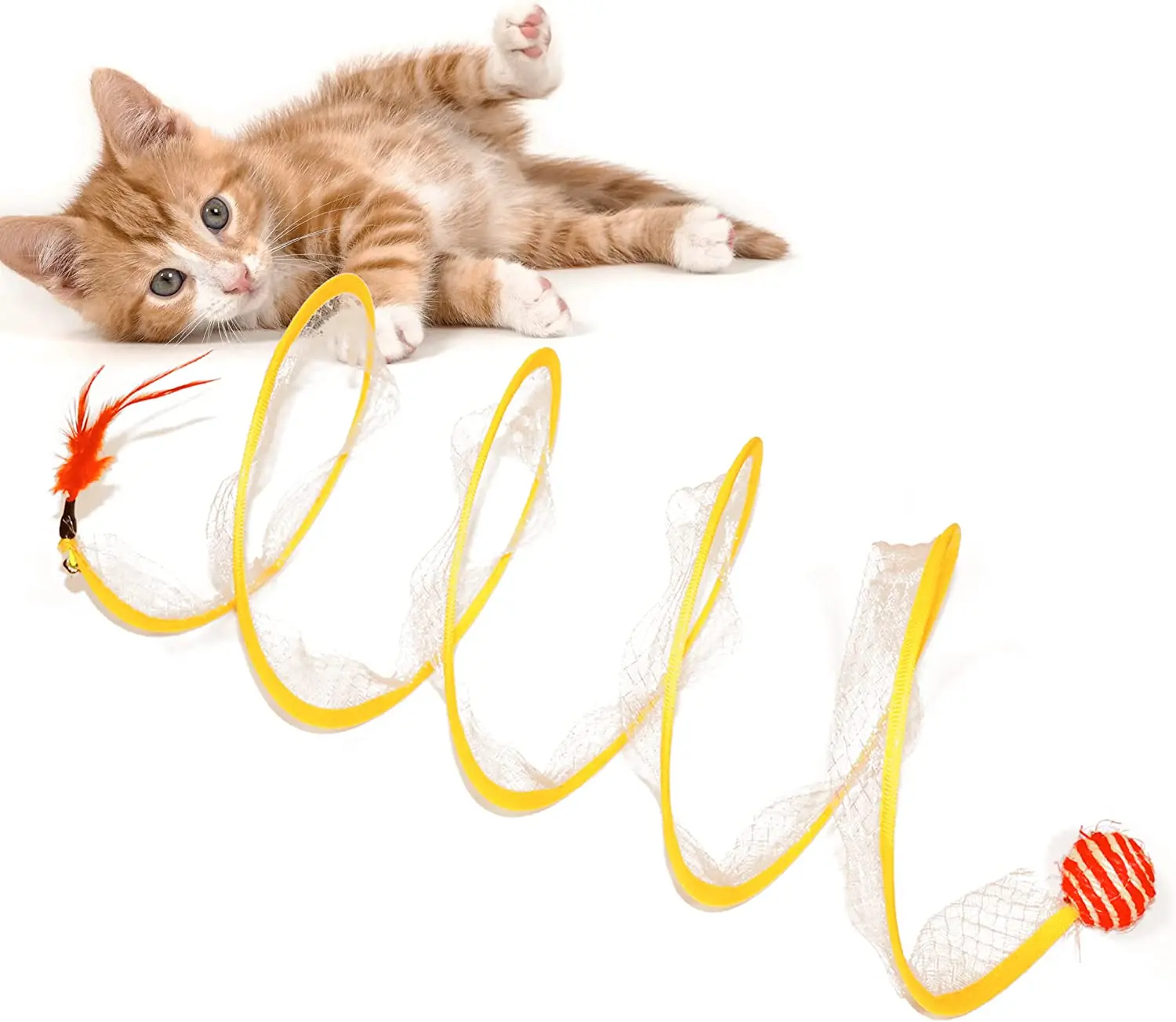 

Folded Cat Tunnels for Indoor Cats Toys With Feather Mouse Collapsible Tubes Tunnels Toy for Cat Interactive Springs Kittn Toys