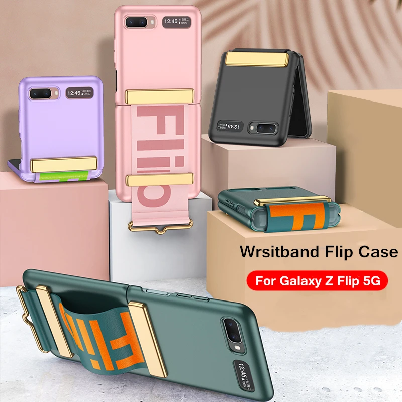 

Флип-чехол Wrsitband для Samsung Galaxy Z, флип-чехол для телефона с ремешком, Матовый Жесткий Пластиковый ударопрочный чехол на запястье