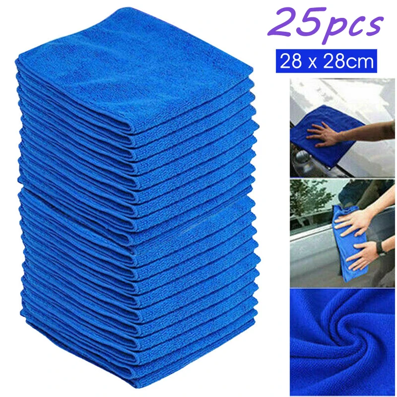 

25PCS/10PCS/5PCS Blue Microfiber Car Cleaning Towels Automobile Motorcycle Washing Cloth Household Soft Drying Small Towel