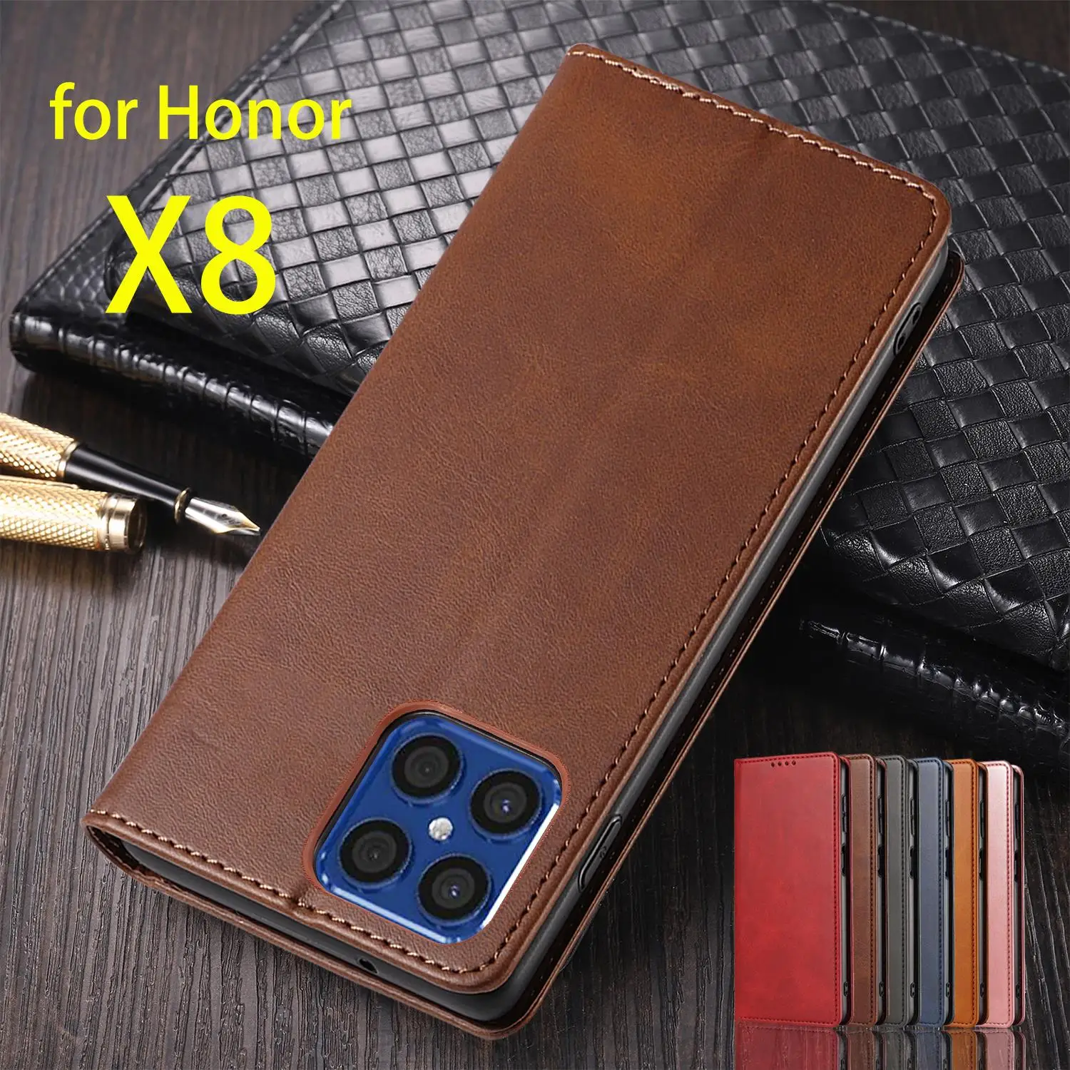 

Магнитный чехол, кожаный чехол для Huawei Honor X8 (6,7 дюйма), флип-чехол с держателем для карт, кобура, бумажник, чехлы, Coque