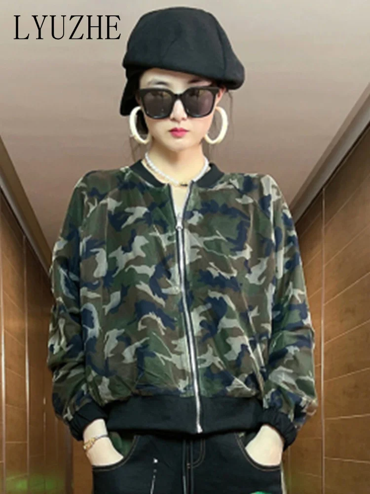 

LYUZHE Fashion Original Design Camouflage Jacket Women Baseball Uniform 2023 Spring Autumn Long Sleeved Camouflage Top LWL520