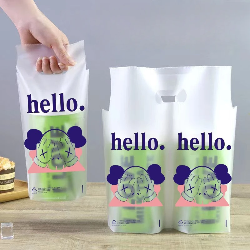 

Thickened Disposable Milk Tea Bag Packaging Bags, Plastic Tote Bags Delivery Single Double Cup Beverage Coffee Juice Bag