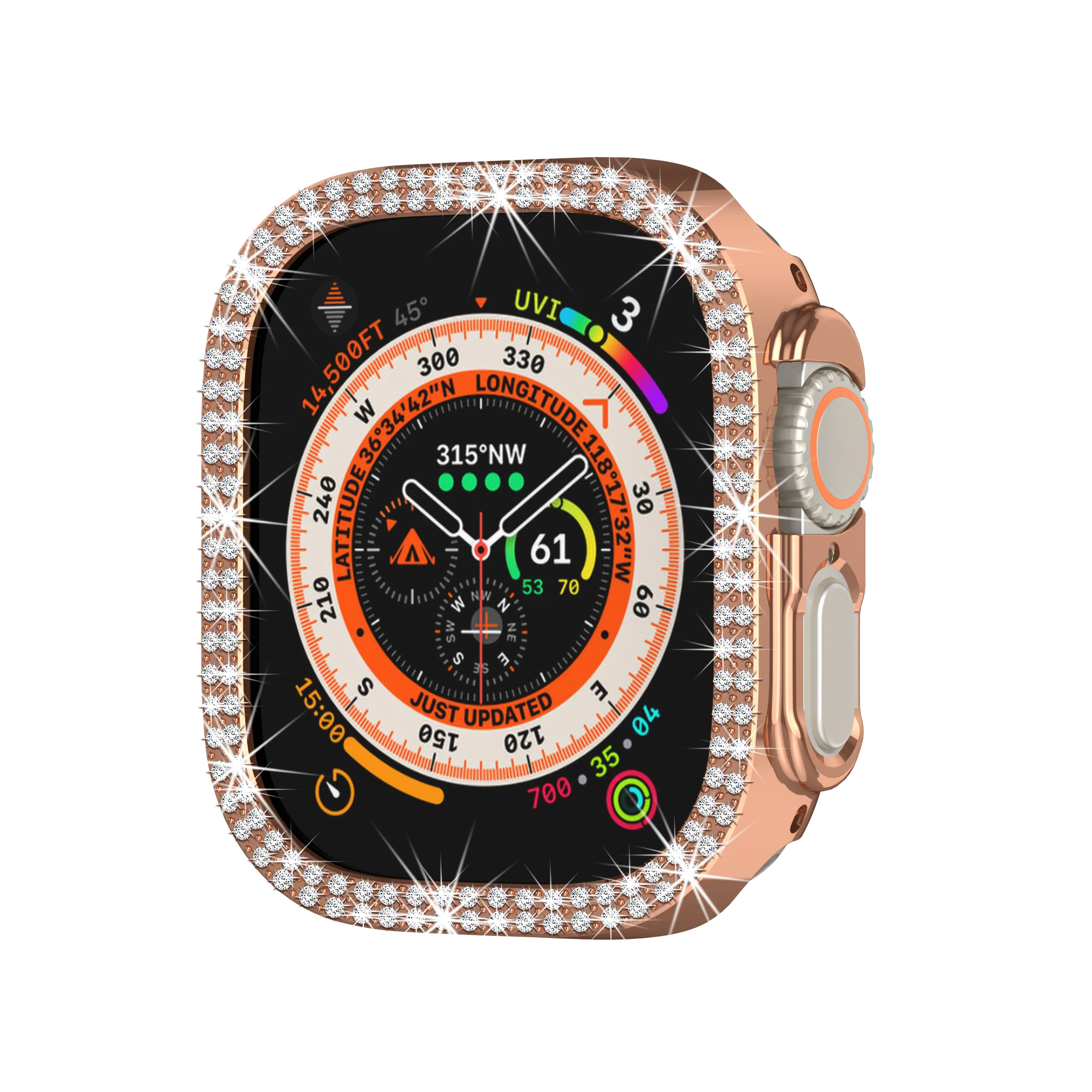 Suitable for Apple Watch 8th Representative Case, ultra double row diamond 49mm44mm embedded diamond hollow case protector