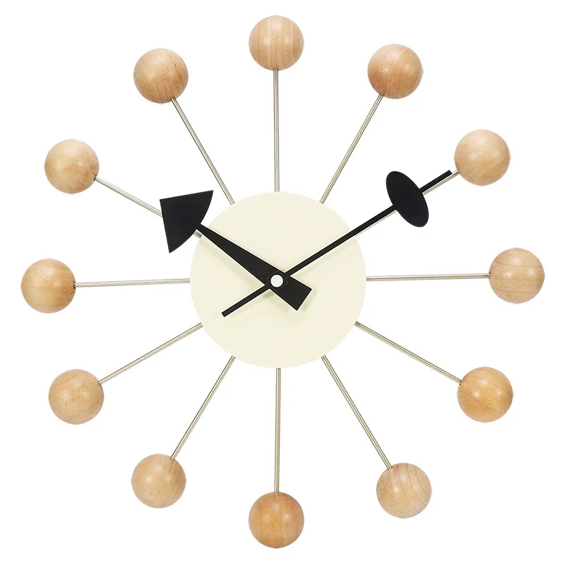 

Creative Art Ball Wall Clocks Walnut and Nature Silent Battery Operated Quartz 33cm Wall Decoration Horloge Watch for Livingroom
