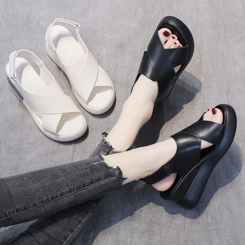 Soft 2023 Summer Open Toe Black Platform Sandals All-Match Muffins shoe Clear Heels Suit Female Beige Sale Of Women's Shoes Clog