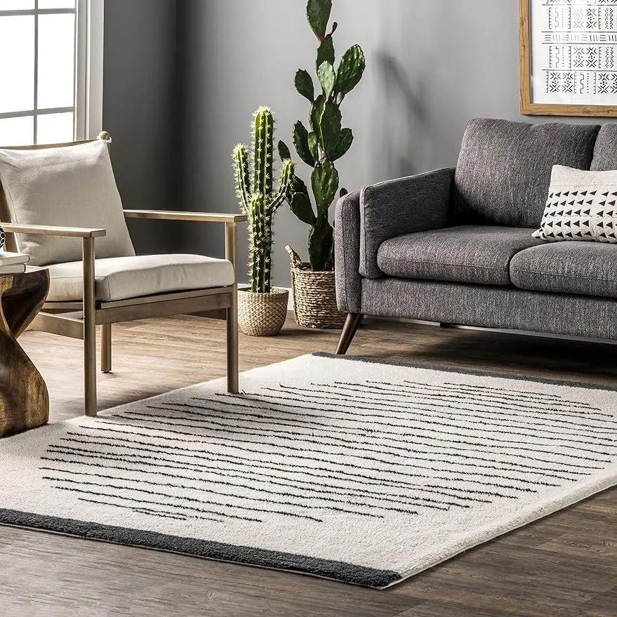 

nuLOOM Karina Machine Washable Wool Striped Area Rug, 6x9, Ivory