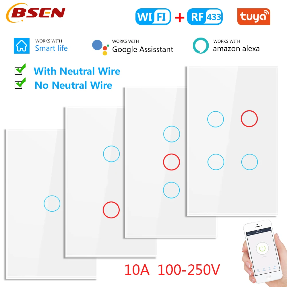 

Tuya Smart Home WiFi Wireless Remote Wall Switch Voice Control Touch Sensor LED Light Switch Alexa Google Home 220VRF433 Remote