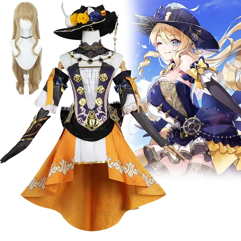

Genshin Impact Navia Cosplay Costume Wig Hat Set Women Dress Uniform Halloween Party for Girls