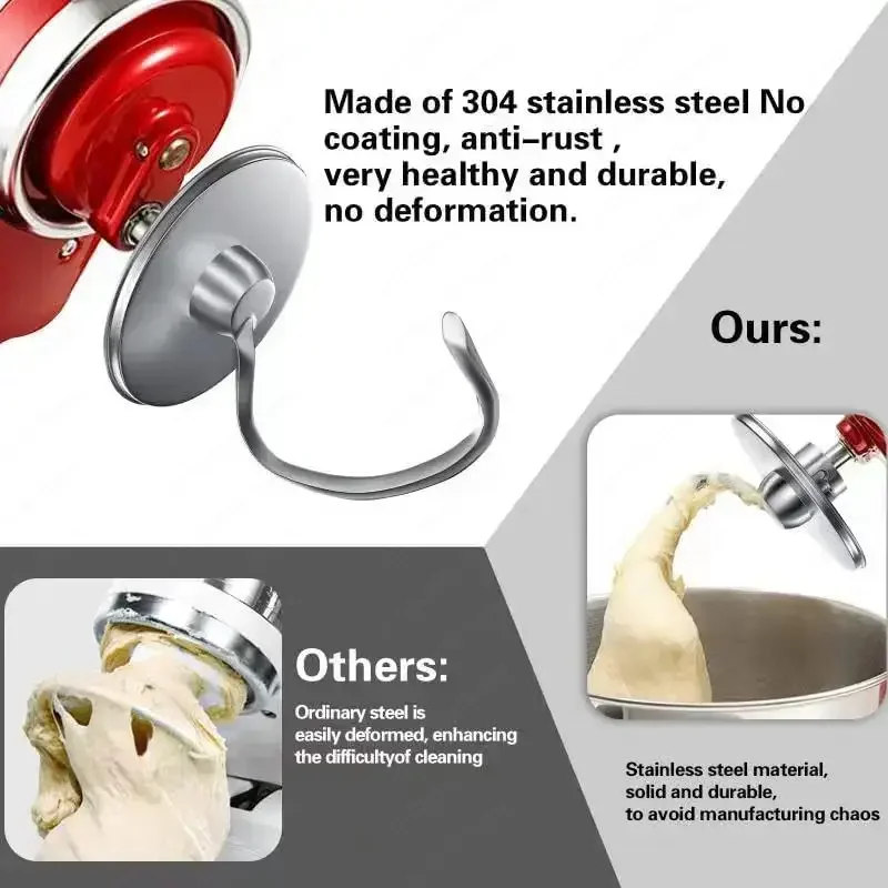Фото Крючок для теста из нержавеющей стали, подходит для Kitchenaid 4,5-5QT, насадки для миксеров с наклонной головкой, сменные аксессуары, полированные №3