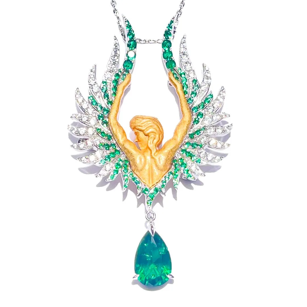 

Lind 925 Sterling Silver Crystal Leaf Feather Charm Pendant Necklace For Women Water Drop Wedding Party Jewelry Gift