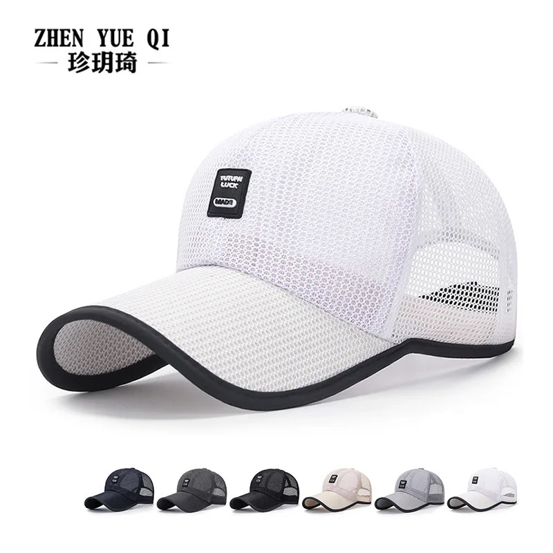 

Summer Women Men Mesh Baseball Cap Unisex Adjustable Brim Patchwork Snapback Label Hat Outdoor Breathable Hip Hop Hats Casquette