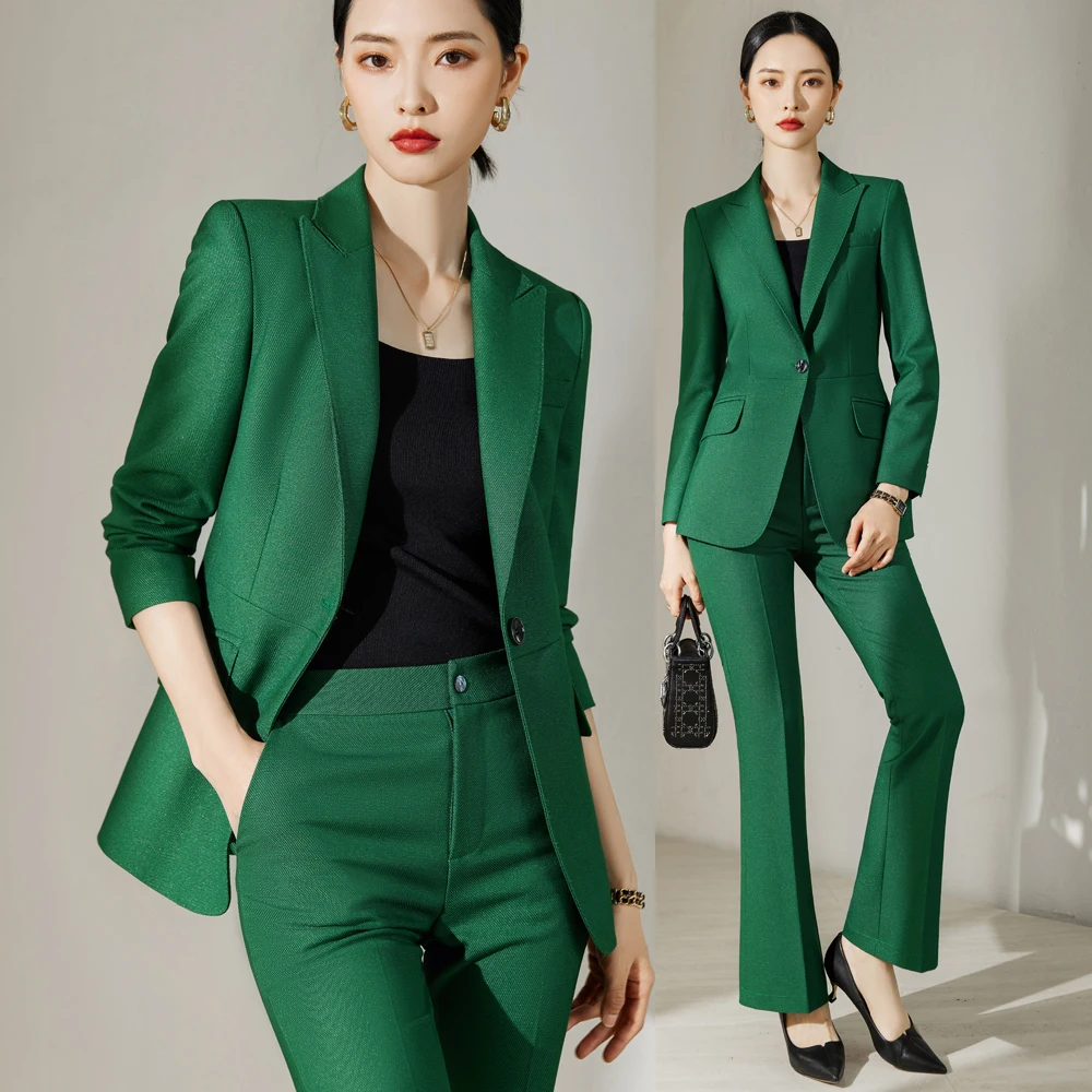 Green and purple suit suit, new style, fashionable temperament, casual suit, formal dress, high sense, wide leg pants, fitness w