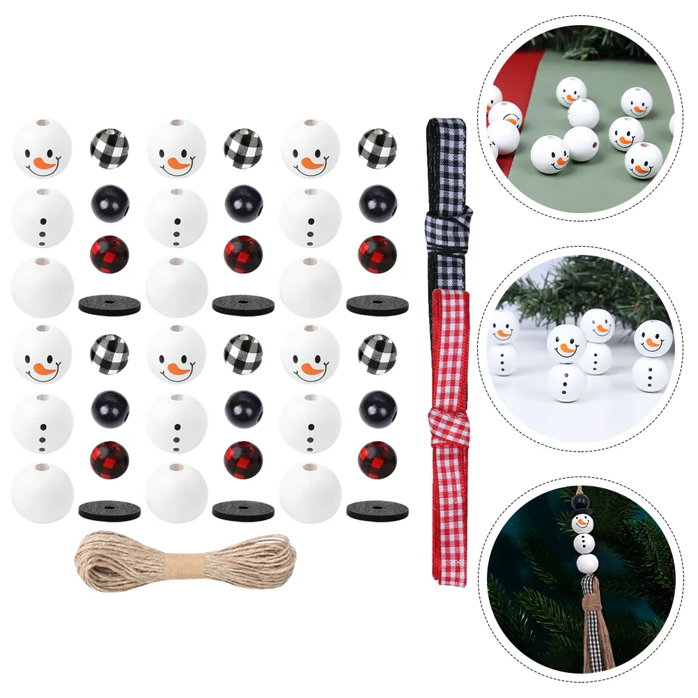

2 Sets Christmas Wooden Beads DIY Crafts Winter Round Charms Spacer Garland Circle