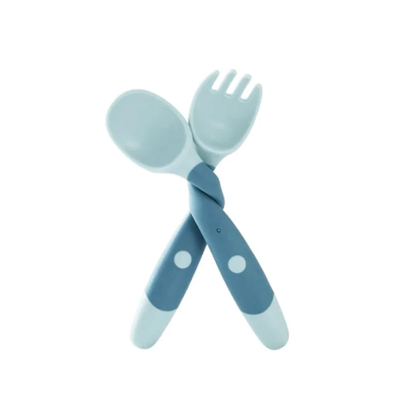 

Baby Spoon with Fork Tableware Set Bendable Silicone Spoon Fork for Toddler Baby Feeding Tools Safe Temperature Sensing Spoon