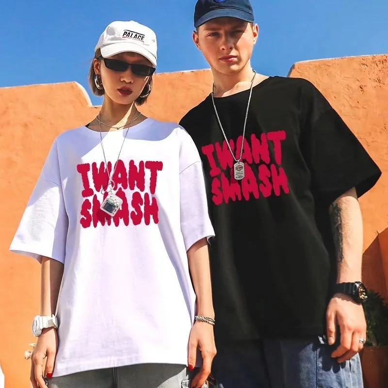 

New2022 Summer Fashion Oversize Short Sleeved Men Cotton T-Shirt Loose English alphabet Print Fat Plus Size Mens T Shirt Couples