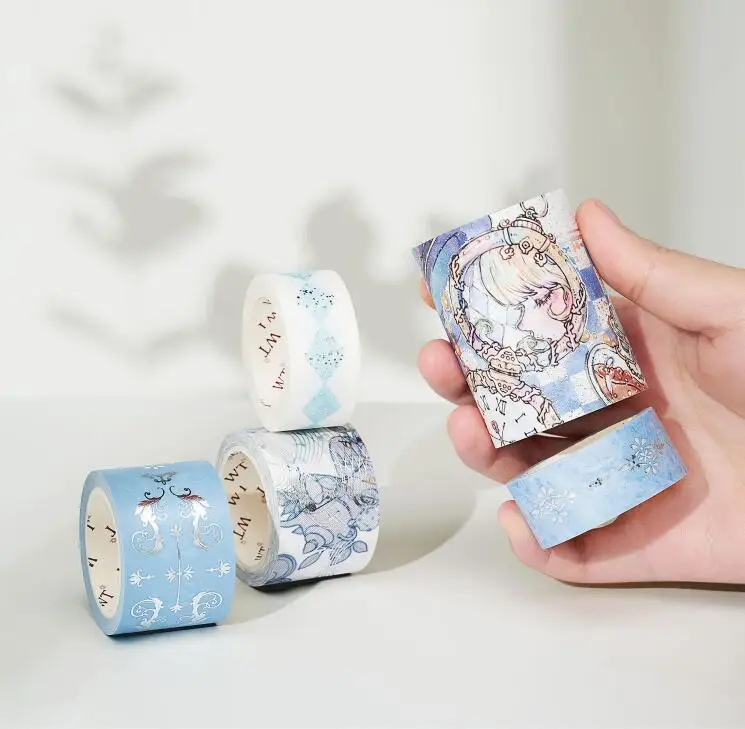 

Original Alice Washi Tape Blue Silver Bronzing Fairy Girl Lovely Diary Scrapbook Masking Tapes Gift Wrapping Art Sticker