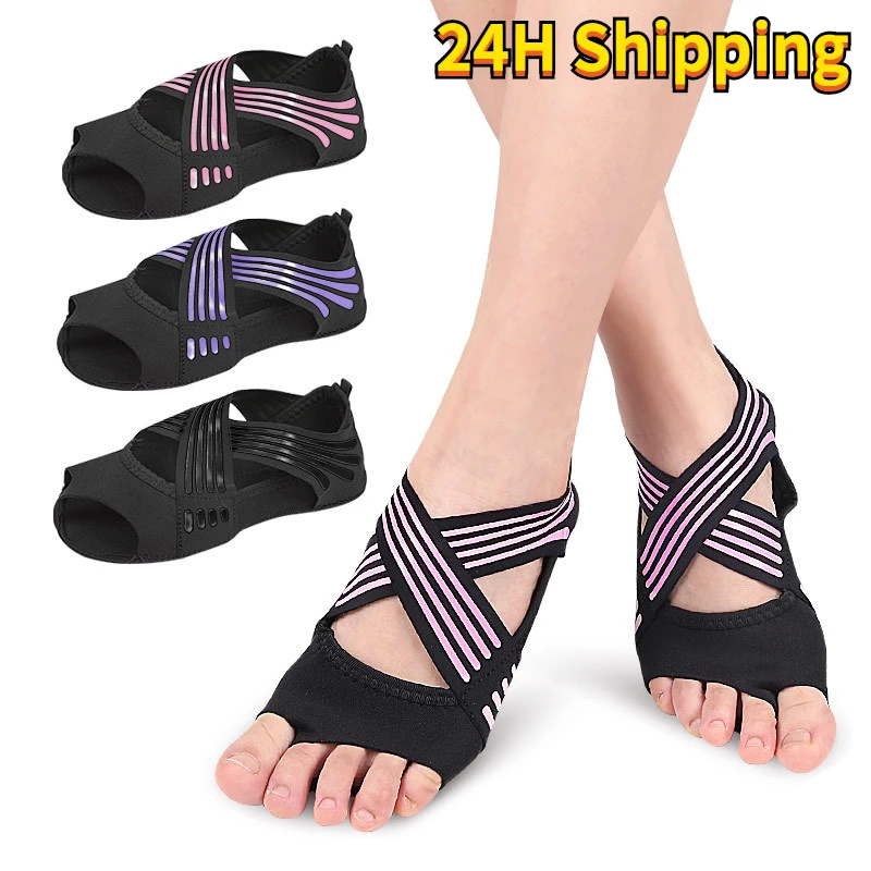 

1 Pair Women Soft Sole Yoga Shoes Lightweight Non-Slip Pilate Dance Shoes Open Toe Sports Training Aerial Yoga Socks Foot Care