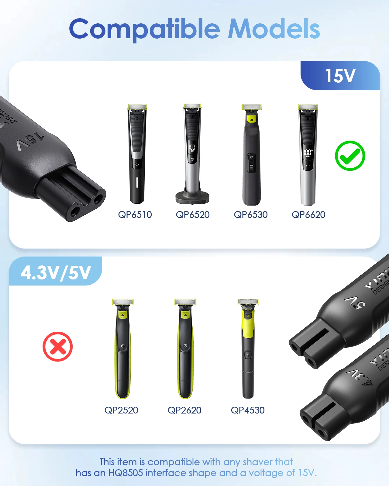 Фото Адаптер-конвертер для зарядки электробритвы 15V HQ8505 Type-C (обновленная версия) для Philips OneBlade QP6530/QP6520/QP6510, блок питания для электробритвы №2