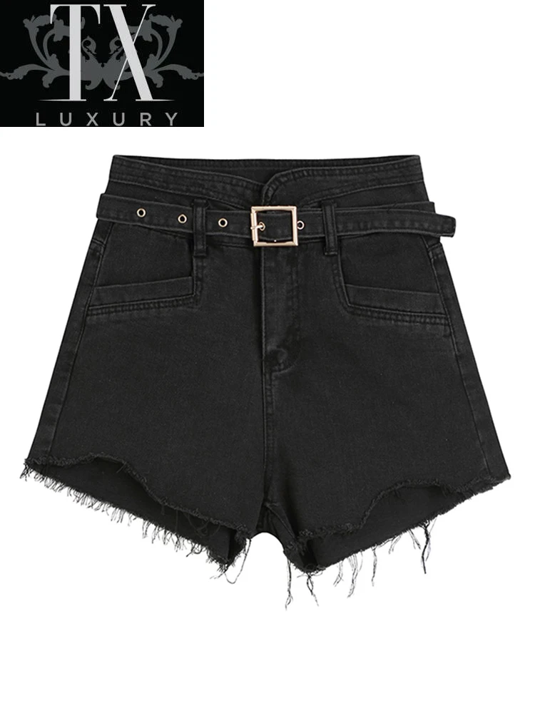 

Women Denim 2022 New Summer High Waist Frayed Ripped Hot Shorts Streetwear Casual Fashion All-Match Pockets Jeans Ladies