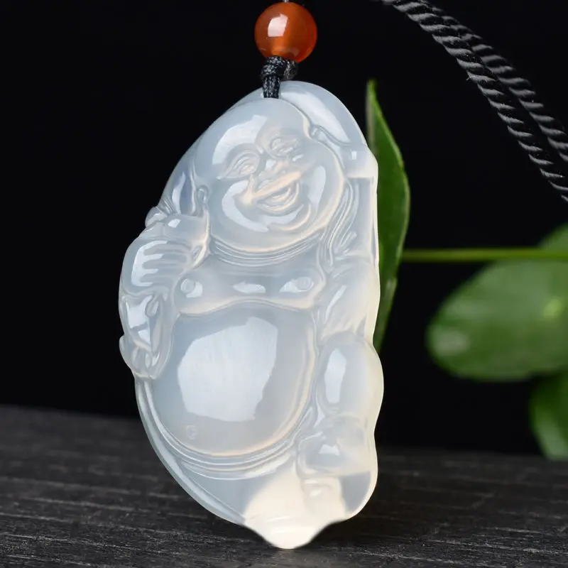 Natural Agate White Jade Pulp Cloth Bag Buddha Pendant for Women's Safe Wild Pendant Jewelry