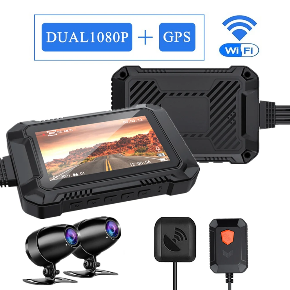 

Waterproof Motorcycle Dash Cam 1080P Dual Lens Front And Rear Loop Recording DVR WIFI Locomotive Driving Recorder